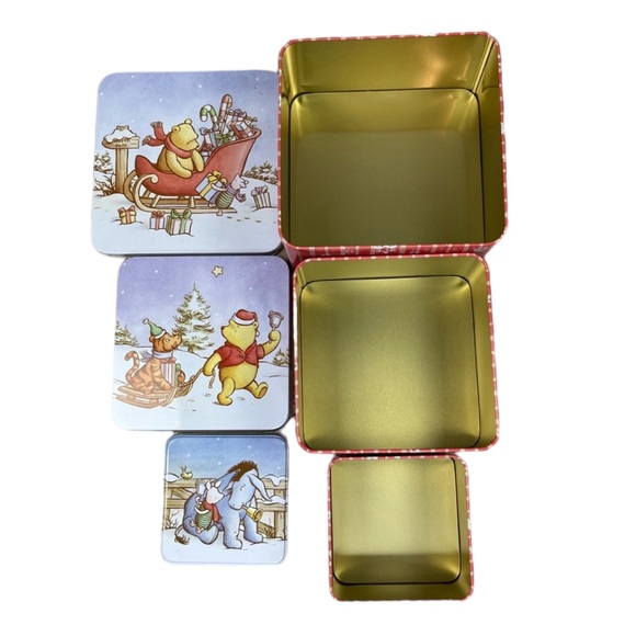New Winnie The Poo 3 Piece Tin Box Set Christmas Holiday Disney - Picture 2 of 16